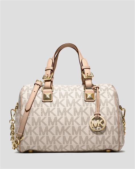 michael kors logo signature large grey satchels|Michael Kors grayson signature satchel.